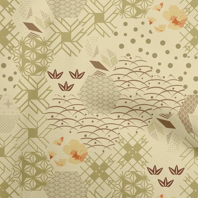 oneOone Georgette Viscose Light Yellow Fabric Asian Japanese Pattern Fabric For Sewing Printed Craft Fabric By The Yard 42 Inch Wide