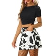thumbnail image 4 of Unique Bargains Jupe Courte Mini Décontractée pour Femme à Imprimé Vache, Taille Haute, Dos Élastique, Blanc Noir P, 4 of 6