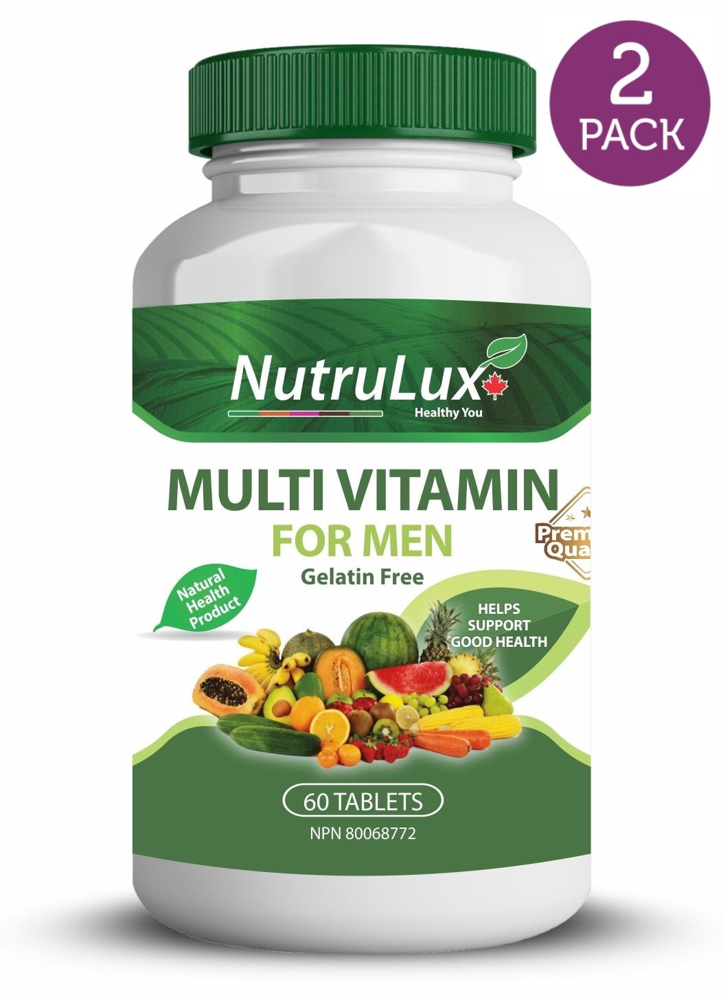 NutruLux Multivitamin For Men ( 60 mg Vitamin C ) Halal Gelatin Free Tablets, 120 Tablets (Pack of 2)