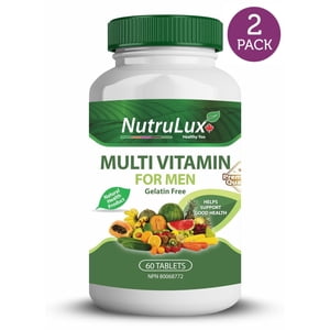 NutruLux Multivitamin Pour les hommes ( 60 mg de vitamine C ) Comprimés sans gélatine halal, 120 Comprimés (paquet de 2)