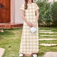 thumbnail image 4 of biudgviw Robe Décontractée pour Filles à Carreaux Manches Courtes Col Rond Robe Longue d'Été avec Poches 4-14 Ans, 4 of 7