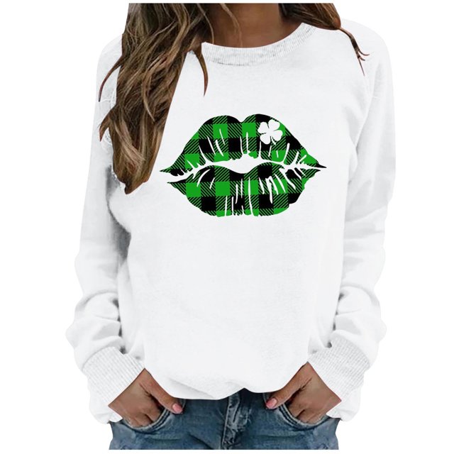 CEHVOM Womens Solid Shirts Round Neck Long Sleeve Tops Printed Regular Blouse Clearance