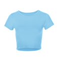 thumbnail image 4 of JIRNDf Hauts pour Femmes T-Shirts d'Été Tendance Mode Manches Courtes Mignon Court Basique Col Rond Coupe Ajustée Blouse pour Femmes Tunique Décontractée Hauts Bleu m, 4 of 5
