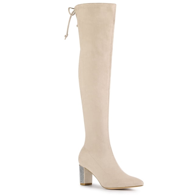 Unique Bargains Bottes Cuissardes à Talons Blocs pour Femmes avec Strass