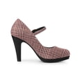 thumbnail image 3 of BLISSFUL STEP Women's Pump Houndstooth Platform Stiletto Heels Pumps Burgundy 8, 3 of 7