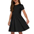 thumbnail image 1 of Robes pour Bébé Fille Mode Enfants Uni Col Rond Manches Courtes Décontracté Confortable Robe avec Poches Robes pour Enfants Noir 7 Ans-8 Ans, 1 of 6