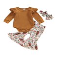 thumbnail image 1 of EIMELI Baby Girl Outfits Infant Rib Ruffle Long Sleeve Romper Top Bell-Bottom Pants Set Western Clothes Pink 12-18 Months, 1 of 7