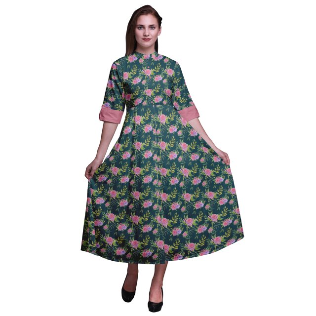 Bimba Floral Ladies Button Down Print Dress A-Line Cocktail Party Shirt Dress-XX-Large