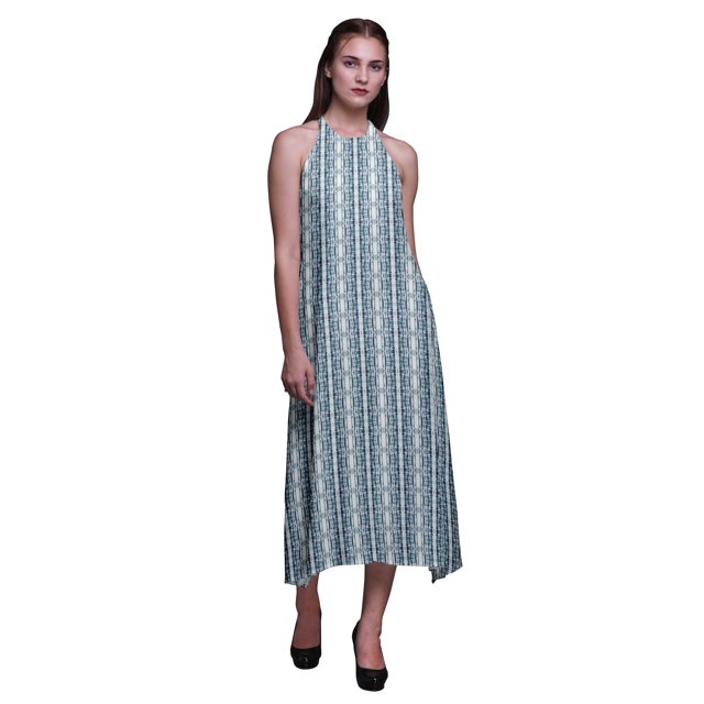 Bimba Robe Dos Nu Teinture sur Nœuds d'Été pour Fête, Col Licou, Tenue de Plage pour Femmes - Très Petit