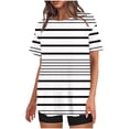 thumbnail image 1 of Mikilon Ensemble Élégant pour Femmes 2 Pcs Mode Décontractée Rayé Imprimé Col Rond Épaule Tombante Short Ensemble Deux Pièces Blanc-A L, 1 of 4