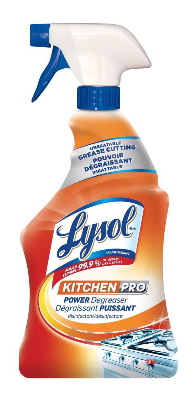 Nettoyant antibactérien de cuisine Lysol, dégraissant puissant Kitchen-Pro, dégraissage imbattable, 650 ml
