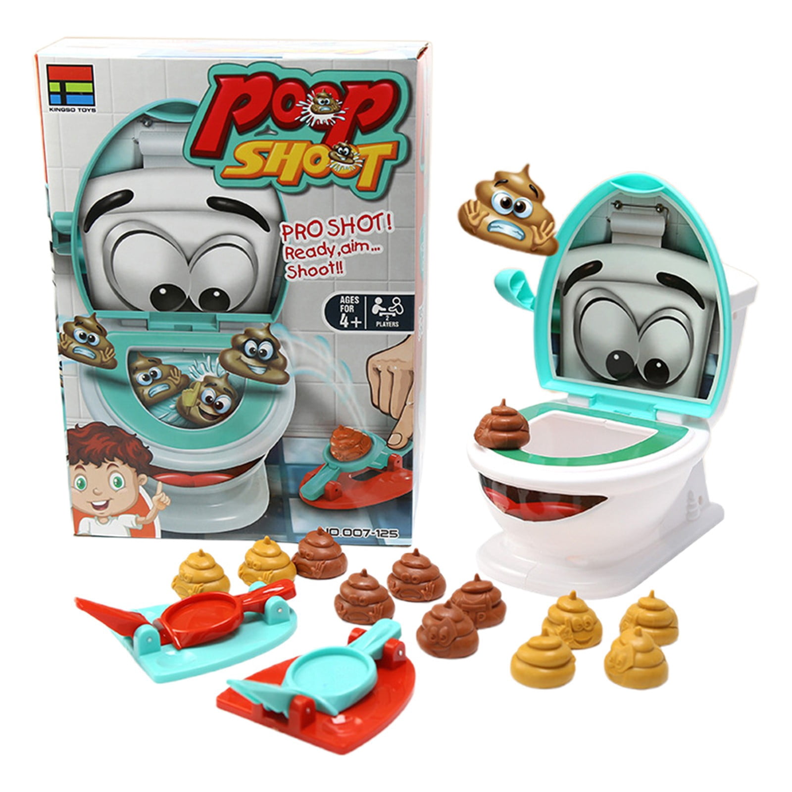 Shoot The Poop Family Board Game - A Fast & Frenzied Toilet-Themed Game with Fun Sounds for Kids & Adults Includes One Toilet Bowl 2 Dexterity 12 Soft Plastic Toy Poops