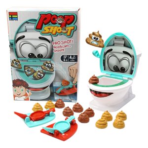 Shoot The Poop Family Board Game - A Fast & Frenzied Toilet-Themed Game with Fun Sounds for Kids & Adults Includes One Toilet Bowl 2 Dexterity 12 Soft Plastic Toy Poops