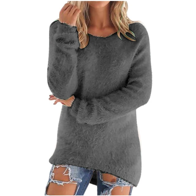 Yuyuzo Hauts Douillets pour Femmes Grande Taille Automne Hiver Manches Longues Col Rond Ample Décontracté Chandail