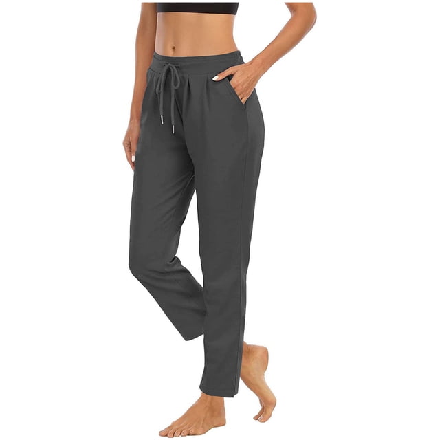 Jsaierl Women's Straight Leg Sweatpants Drawstring High Wasited Athletic Cropped Pants Solid Color Workout Jogger Sweat Pants with Pockets