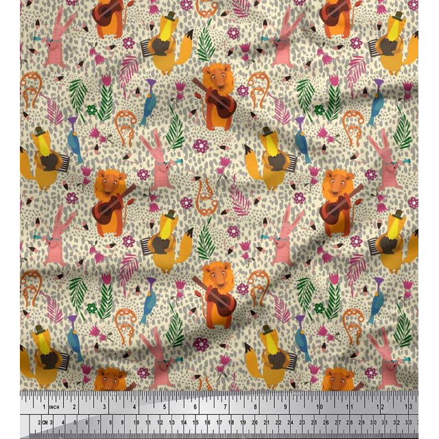 Soimoi Cotton Poplin Fabric Floral,Musical Instruments & Animals Cartoon Fabric Prints by Yard 56 Inch Wide