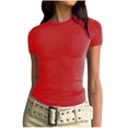 thumbnail image 1 of Yuyuzo Hauts de Sortie pour Femmes T-Shirts à Manches Courtes Col Rond Extensibles Ajustés Basiques, 1 of 7