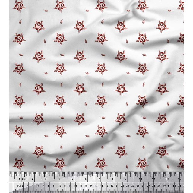 Soimoi Tissu Georgette Poly Rouge Décor Floral Artistique Tissu Imprimé au Mètre 52 Pouces de Large