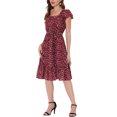 thumbnail image 4 of INSPIRE CHIC Robe pour Femme Florale à Encolure Carrée, Manches Volantées Style Cap, Midi à Volants, Robe d'Invitée de Mariage m Bourgogne, 4 of 6