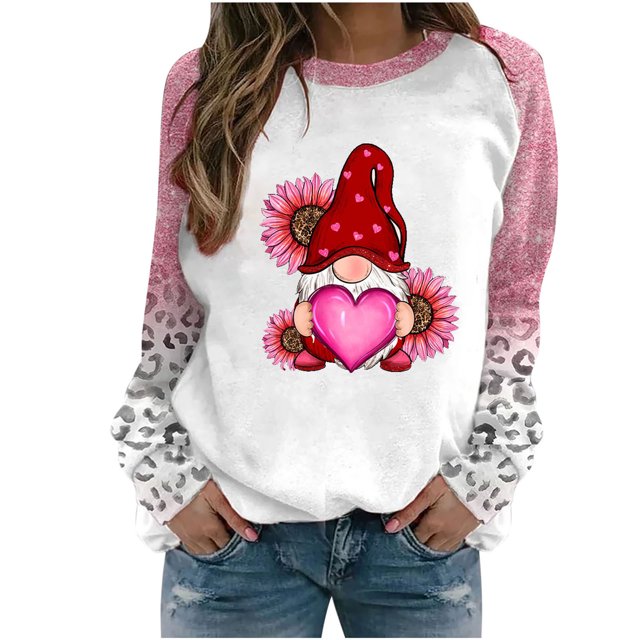 VALMASS Plus Size Valentine'S Day Raglan Sweatshirts Mode Imprimé Cosy Tops Casual Col Rond Tunique Sweatshirts (3XL, Pink-F)
