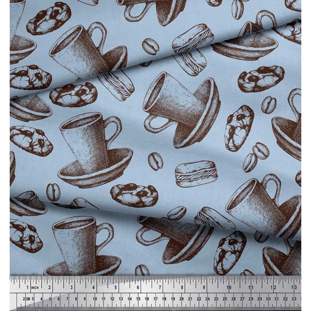 Soimoi Rayon Tissu Burger, Biscuits & Tasses Tissu Imprimé par la Cour 42 Pouces de Large