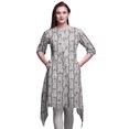 thumbnail image 1 of Bimba Kurti Asymétrique Gris à Imprimé Feuilles au Pochoir pour Femmes, Robe d'Été Indienne Tunique, XX-Grand, 1 of 6