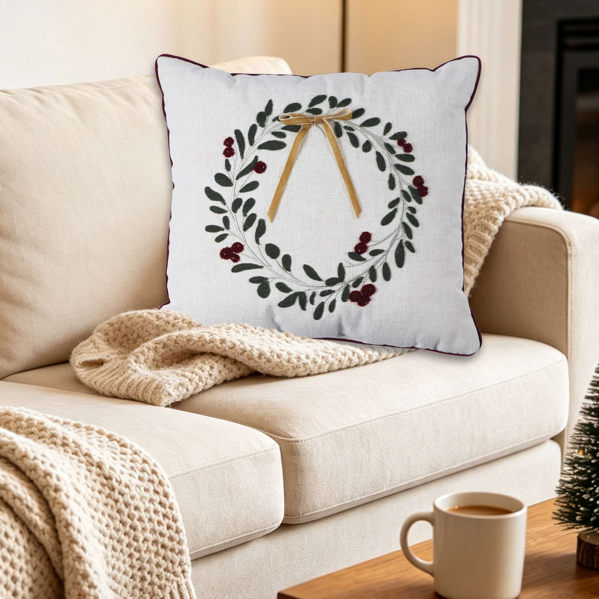 Holiday time — Coussin lombaire rectangulaire décoratif à guirlande 51 × 33 cm