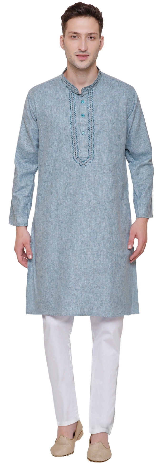 Cotton Embroidered Kurta Set Cotton Indian Clothes for Men (Green, XXL)