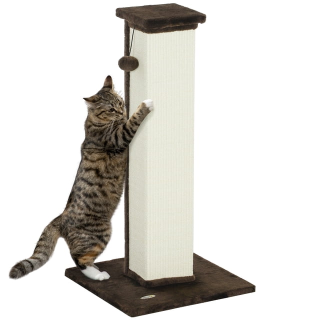 PawHut 32" Cat Scratching Post for Indoor Cats w/ Sisal Teasing Ball Brown