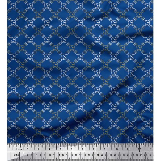 Soimoi Polyester Crepe Fabric Crossbones & Skull Shirting Decor Fabric Printed Yard 42 Inch Wide