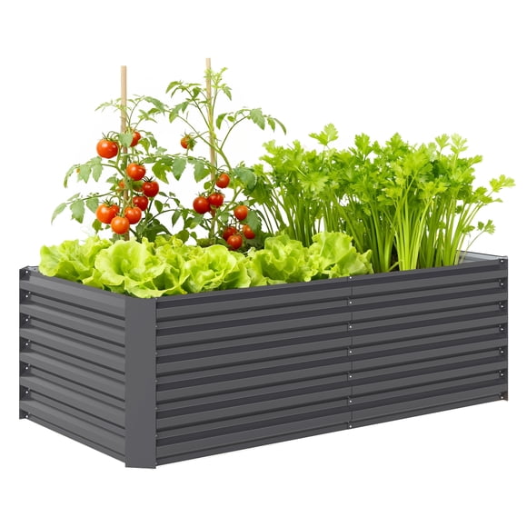 Outsunny Bac de Jardin Surélevé Galvanisé, Jardinière 6 Pieds x 3 Pieds x 2 Pieds, Gris Foncé