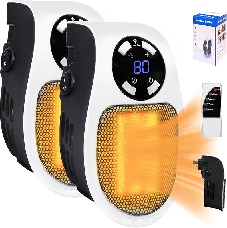Musk Ultra Air Heater, Plug in Heater 500W, Space Heaters for Indoor Use, Portable Heater with Thermal Protection, Quiet Small Space Heater with Timer for Bedroom, Bathroom - 2 Pieces