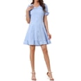 thumbnail image 2 of INSPIRE CHIC Robe Courte des Années 1960 pour Femmes à Carreaux Vichy avec Col Peter Pan Volanté m Bleu Pâle, 2 of 6