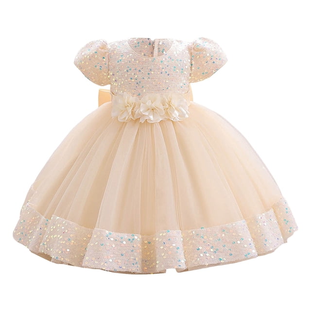 Robes Habillées pour Filles Manches Bouffantes Robes de Bal Robe en Tulle pour Tout-Petits Robe Fille pour Filles 3-4 Ans