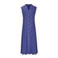 thumbnail image 4 of Amzcrzy Robes pour Femmes Couleur Unie Sans Manches Robes de Printemps Col en V à Boutons Robe d'Été Confortable Robe en Coton et Lin Tendance Col Rabattu Robes Maxi, 4 of 6