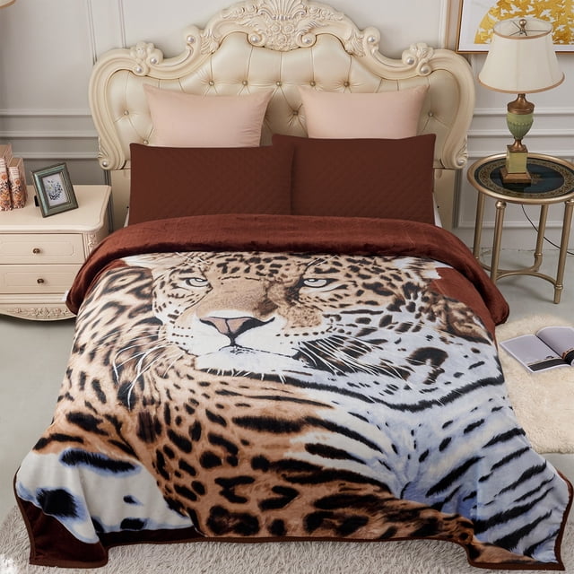 JML Soft Plush Fleece Blanket for Bed Queen 75"x87" 5lb,2 Ply Raschel Blanket Tiger Pattern