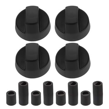 Miangastore Lot de 4 Boutons de Commande Universels avec 12 Adaptateurs Boutons de Cuisinière en Plastique Pièces de Rechange Compatibles pour Four Cuisinière Ou Cuisinières Noir