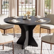 Round Dining Table for 4-6 People, 120cm Dining Room Table with Wooden Pedestal Base, Dinner Tables, Circle Kitchen Tables for Dining Room, Kitchen, Living Room (Table Only)