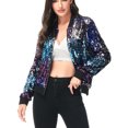 thumbnail image 1 of Fashion Womens Sequin Long Sleeve Front Zip Jacket with Ribbed Cuffs, 1 of 5