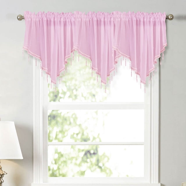 JilgTeok 3 Pcs Floral Sheer Lace Shade Window Curtain with Scalloped Edges and Rod Pocket Top for Easy Hanging Light Filtering Valances Drapery for Farmhouse, Kitchen, Bedroom Clearance