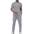 thumbnail image 2 of tumgatte Men's Leisure Sports Set Short Sleeve Knitting Split Solid Color Two-piece Round Neck Top Set Clearance, 2 of 3