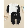 thumbnail image 3 of Faithtur Toddler Boy 2Pcs Fall Outfits, Long Sleeve Letter Print Pullover Tops + Pants Set, 3 of 9