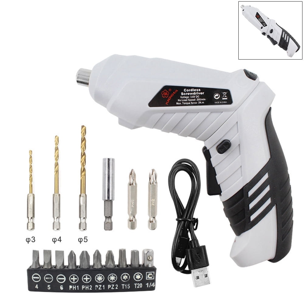 3.6 Volts LED Cordless Electric Screwdriver  Household Rechargeable Battery Power Drill  Cordless Multifunction Screwdriver and Bit Set