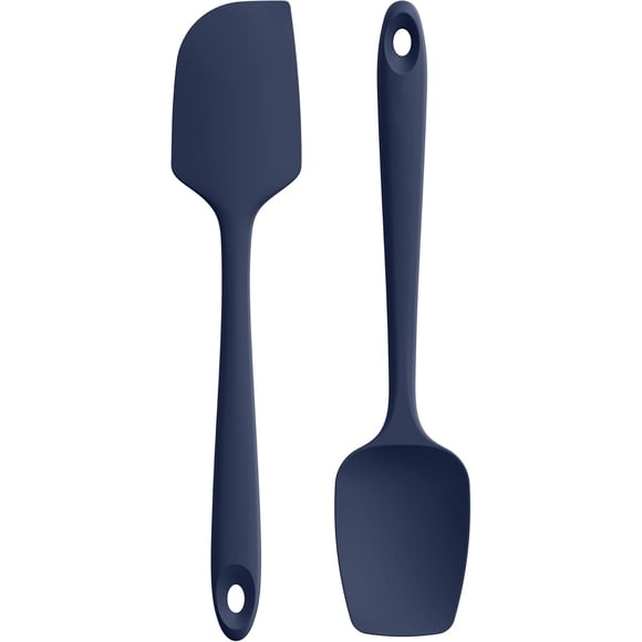U-Taste Flat Spatula & Spoon Spatula: 11.38in 600°F Heat Resistant Silicone Bowl Scraper, Flexible Rubber Kitchen Cooking Mixing Utensil with Upgraded Non-Stick Surface (Set of 2, Midnight Blue)