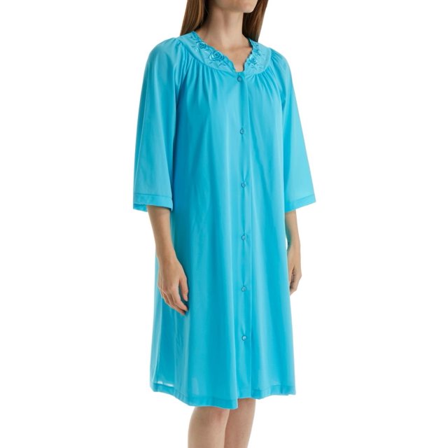 Women's Shadowline 77280 Petals Embroidered Yoke Coat (Turquoise M)