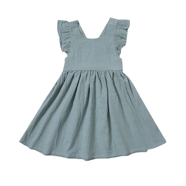 WEAIXIMIUNG Robes Athlétiques avec Manches Enfants Filles Tout-Petits Lin Uni à Volants Nœud Sans Manches Robes
