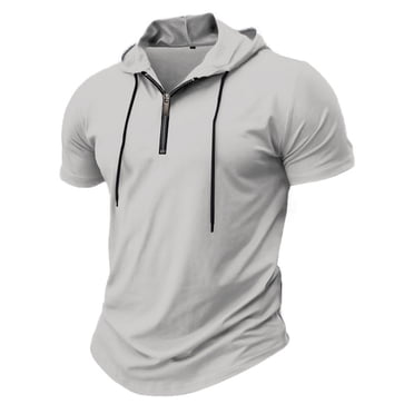 Cameland Chandails à Capuchon à Manches Courtes pour Hommes Chandails à Capuchon à Manches Courtes de Couleur Unie Hommes Décontracté Mode Chandail à Capuchon à Enfiler T-Shirt de Sport Haut