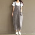 thumbnail image 2 of fartey Women Plus Size Cotton Linen Romper Casual Sleeveless Square Neck Relaxed Overalls Pockets Adjustable Strap Solid Color Rompers, 2 of 6