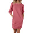 thumbnail image 1 of cfhntfmh Robes Décontractées pour Femmes Robe Chandail en Molleton Confortable à Col Rond Ample à Manches 3/4 Mini avec Poches, 1 of 6
