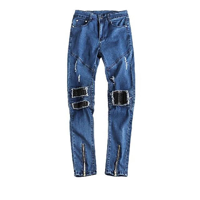 Styesk Men's Pants Men's New Tight-fitting Ripped Straight Hip-hop Stretch Motorcycle Trouser